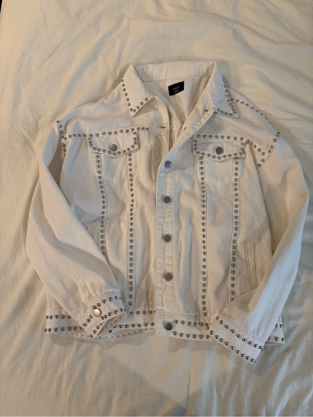 Vici White Denim Jacket with Silver Studs